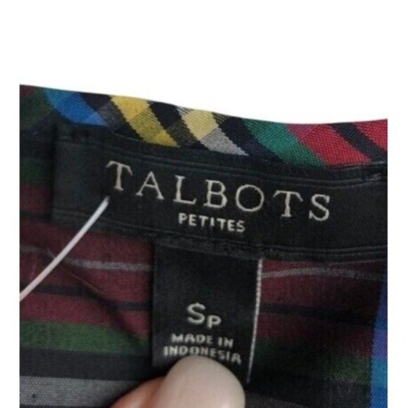 Talbots Womens Stewart Plaid Poplin Ruffle Top‎ Petite SP Holidays NWT $90 - Picture 6 of 10